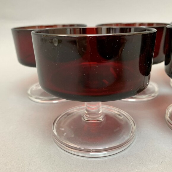 Luminarc Arcoroc Ruby Red Clear Stem Glass Sherbert Compote Lot of 5 - Picture 3 of 11